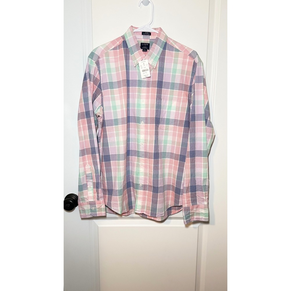 NWT J.Crew Mens Slim Untucked Flex Washed Plaid Button Down Shirt L